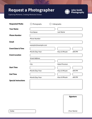 premium  Template: Photographer Request Form Template