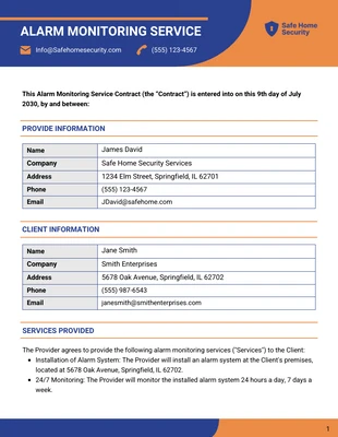 Free  Template: Alarm Monitoring Contract Template