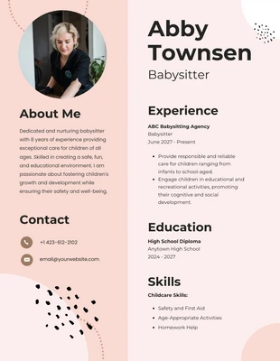 Free  Template: Soft Orange Babysitter Resume Template