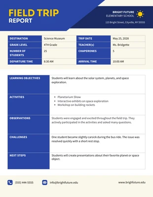 business  Template: Field Trip Report Template