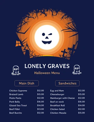 Free  Template: Navy And Orange Classic Modern Illustration Halloween Menu