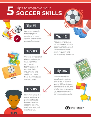 Free  Template: 5 Tips to Improve Your Soccer Skills Infographic Template