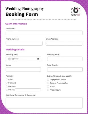 Free interactive Template: Simple Purple Wedding Photography Booking Form