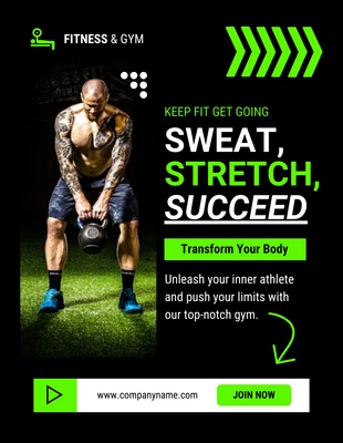 Free  Template: Black Green White Gym Promotion Flyer Template