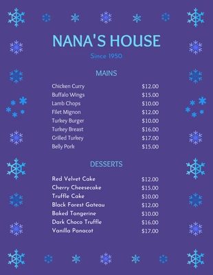 Free  Template: Snowflake Diner Christmas Menu