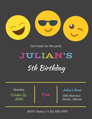 Free  Template: Dark Background Emoji Birthday Party Invitation