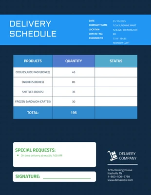 business  Template: Delivery Schedule Template