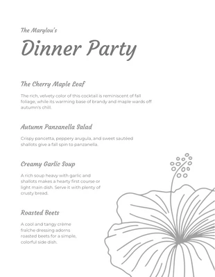 premium  Template: White Minimalist Floral Dinner Party Menu