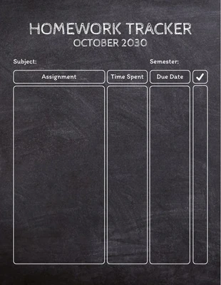 Free  Template: Black Minimalist Texture Homework Tracker Schedule Template