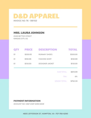 Free  Template: Striped Pastel Invoice Template