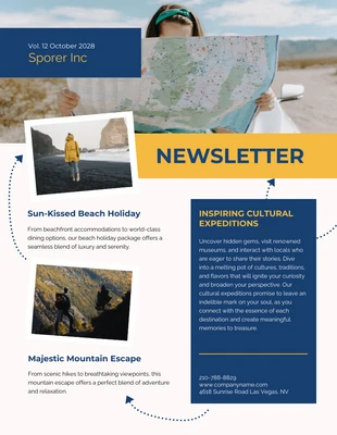 Free  Template: Blue Yellow Beach Holiday Newsletter Template