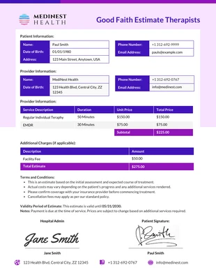 Free  Template: Good Faith Estimate Template For Therapists