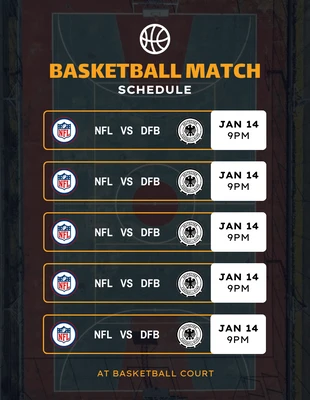 Free  Template: Black Modern Texture Basketbaall Match Schedule Template