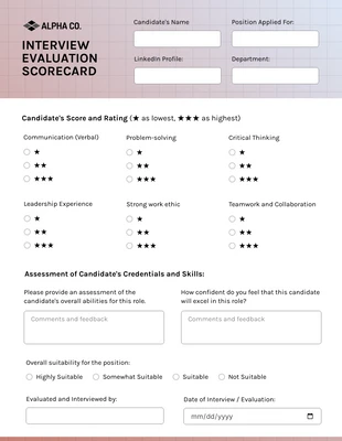 Free interactive Template: Gradient Interview Evaluation Scorecard Form Template