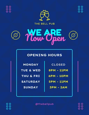 Free  Template: Blue Modern Geometric Bar Open Schedule Template