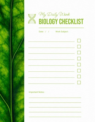 Free  Template: Green Biology Checklist Template