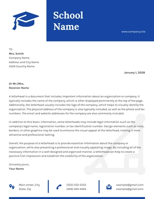 Free  Template: White And Blue Minimalist School Letterhead Template