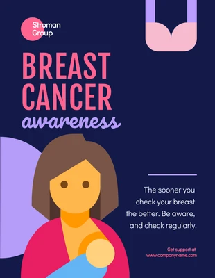 Free  Template: Navy And Light Purple Minimalist Illustration Breast Cancer Awareness Poster