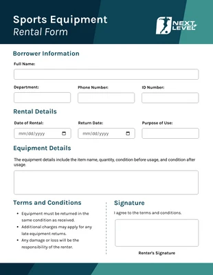 business interactive Template: Equipment Rental Form