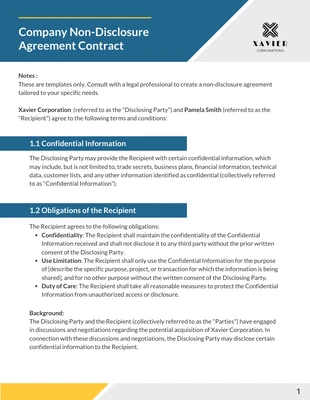 business  Template: Company Non-Disclosure Agreement (NDA) Contract Template