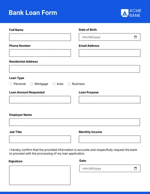 Free interactive Template: Simple White and Blue Banking Form