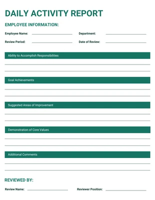 Free  Template: Green Daily Activity Report Template