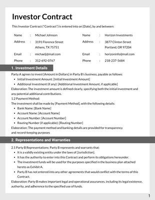 Free  Template: Modern Investor Contract Template