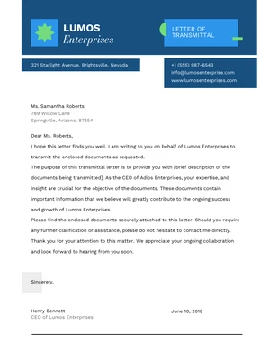 Free  Template: Simple Minimalist Transmittal Letter