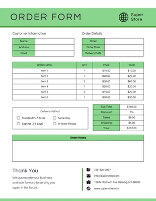 Free  Template: Green Ecommerce Form Template