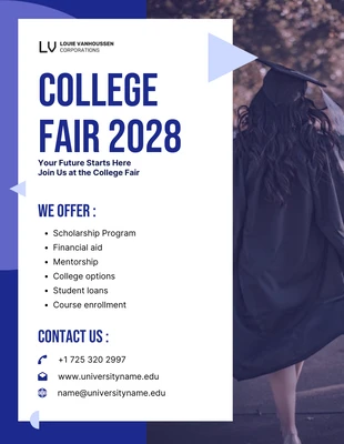 Free  Template: Dark Blue College Fair 2028 Poster Template