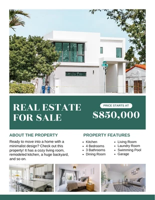 Free  Template: Real Estate For Sale Flyer Template