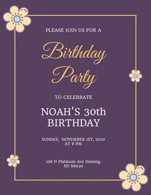 Free  Template: Purple 30th Birthday Invitations