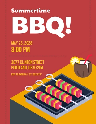 Free  Template: Red And Yellow Modern Playful Illustrtaion Summer BBQ Invitation