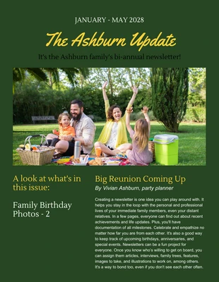 Free  Template: Green Minimalist Family Newsletter Template