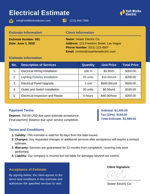 business  Template: Electrical Estimate Template