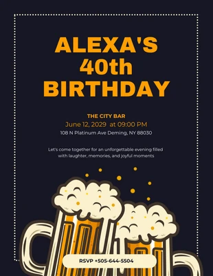 Free  Template: Dark Orange 40Th Birthday Invitation