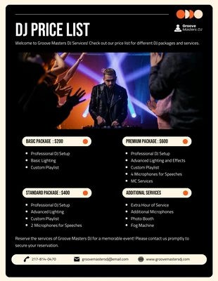 Free  Template: DJ Price List Template