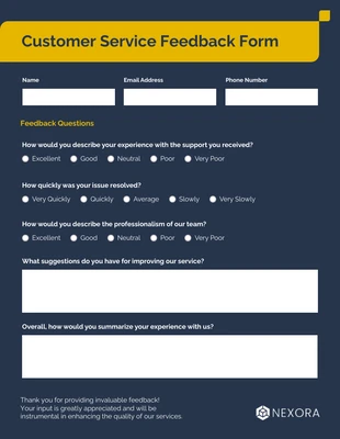 Free  Template: Chambray Customer Service Feedback Form Template