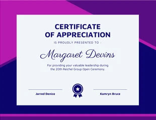 premium  Template: Dark Blue Pink Appreciation Certificate format Template