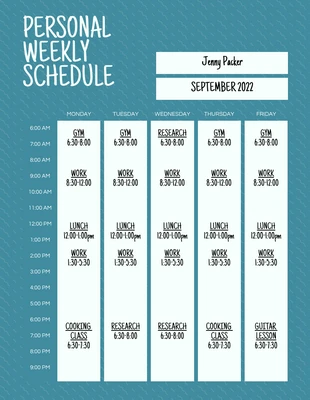 Free  Template: Blue Personal Weekly Schedule