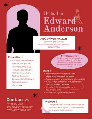 Free  Template: Red Pink White Fashion College Student Resume Template