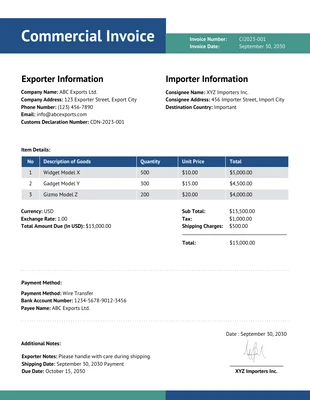 business  Template: Blue Green White Commercial Invoice Template