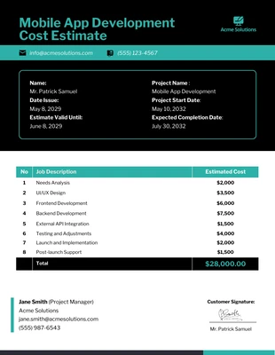 Free  Template: Mobile App Development Cost Estimate Template