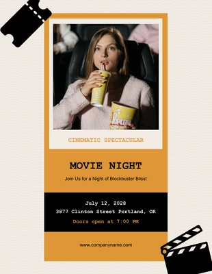 Free  Template: Simple Yellow and Cream Movie Night Invitation