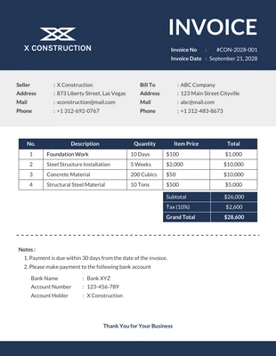 business  Template: Minimalist Construction Invoice Template