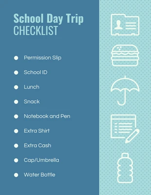 Free interactive Template: Blue School Day Trip Checklist Template