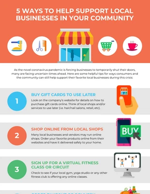 Free  Template: 5 Ways to Support Local Businesses List Infographic Template