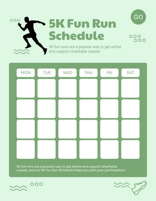 Free  Template: Green Monochrome Modern Fun Run Schedule Template