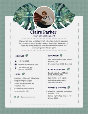 Free  Template: Green Leaf High School Resume Template