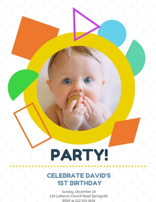 Free  Template: Colorful Shapes First Birthday Invitation